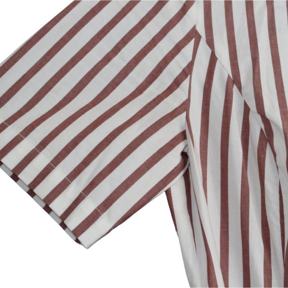 Boden 8R Brick Red White Striped Dress Button Down Belted Waist Tie Short Sleeve - Picture 8 of 12